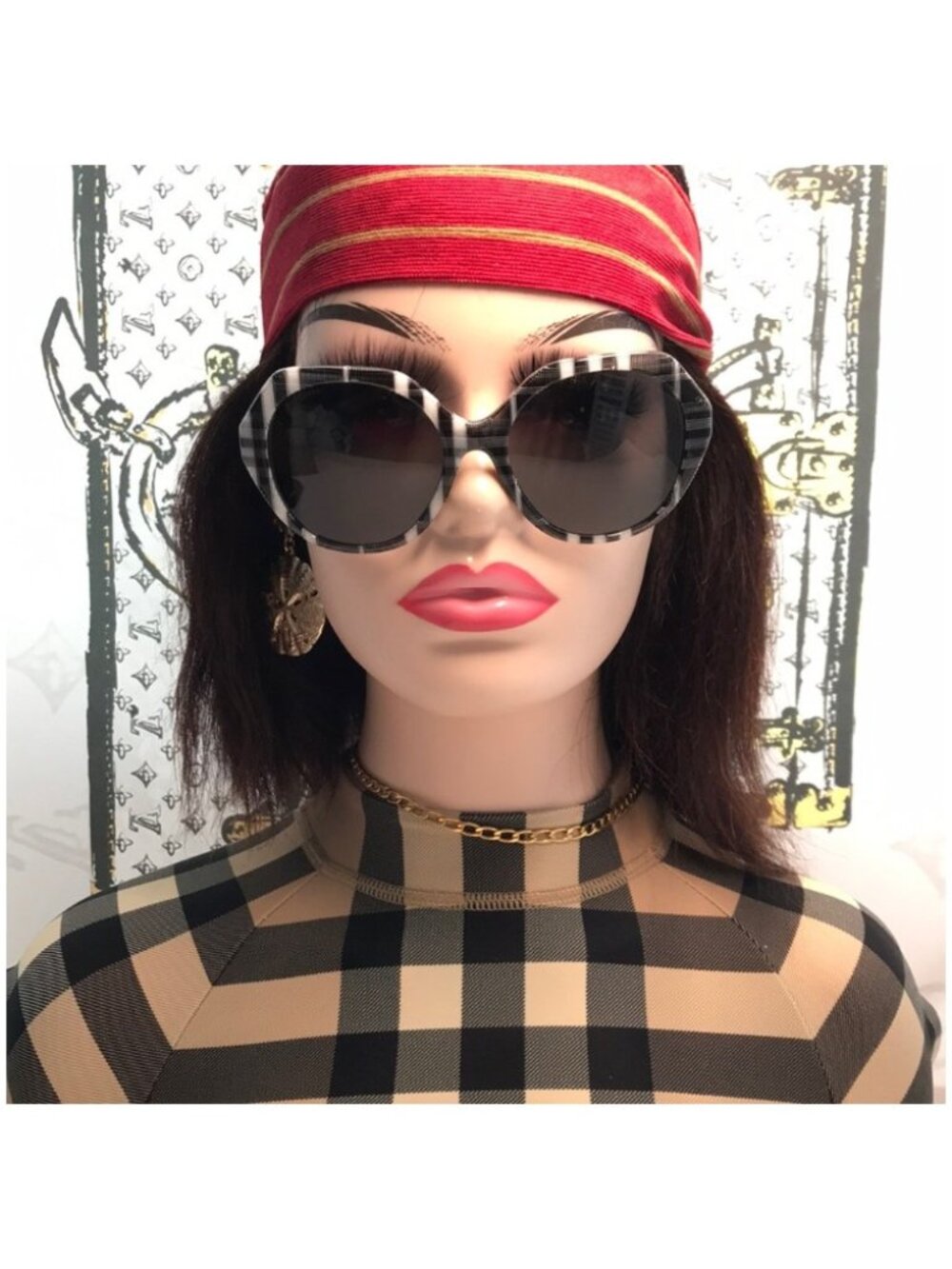Burberry BE4375 Stylish Black and White Checkered Sunglasses 4953